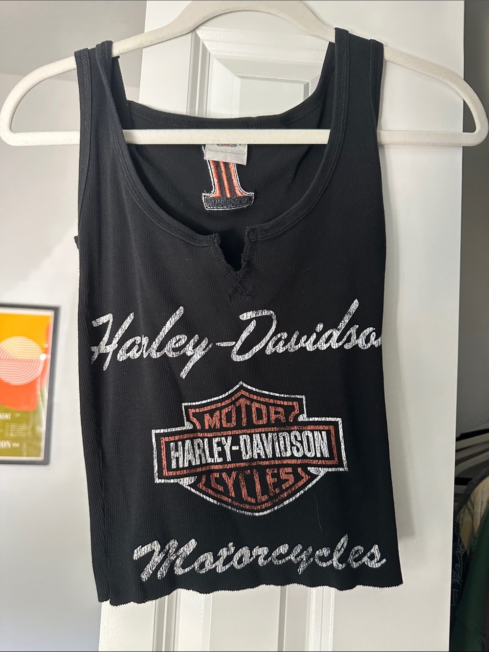Harley-Davidson Black Tank with Silver Script and Orange Shield